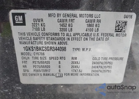 2016 GMC Yukon Slt z USA, uszkodzony, nr VIN 1GKS1BKC3GR344098